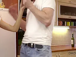 Daddy4K. Curly-haired babe and mature man try old and young sex