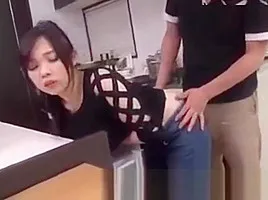 Japanese couple fuck in kitchen