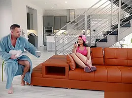 Big tits teen minx Brenna Sparks has sex with mature stepfather