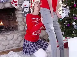 Cute And Tiny Teen Step Sister Riley Mae And Her Step Brother Fuck During Family Christmas Photo