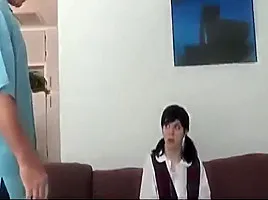Pervert father fucks his daughter in uniform