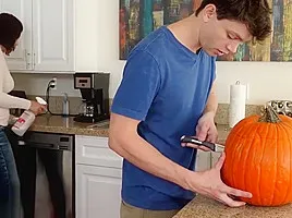 Brother drilling horny sister and fills her tight pussy with cum while mother cleans up in the kitchen