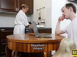 SIS.PORN. Girl with shaved pussy takes stepbrothers cock in mouth and provokes fucking