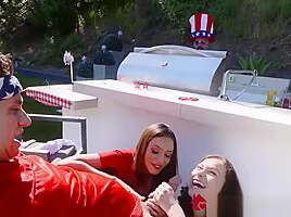 Naughty Mom & Daughter Share Stepson Cock On July 4th Celebrations