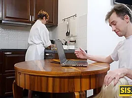 SIS.PORN. Girl with playful eyes hides from stepmom for quick sex