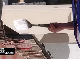 Perv Step Sneaky Fuck In The Backyard While Preparing For 4th Of July