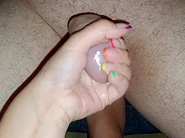 Teen Stepsister Tease My Penis With Lubricant. Pretty Coloured Nails Handjob Till I Cum
